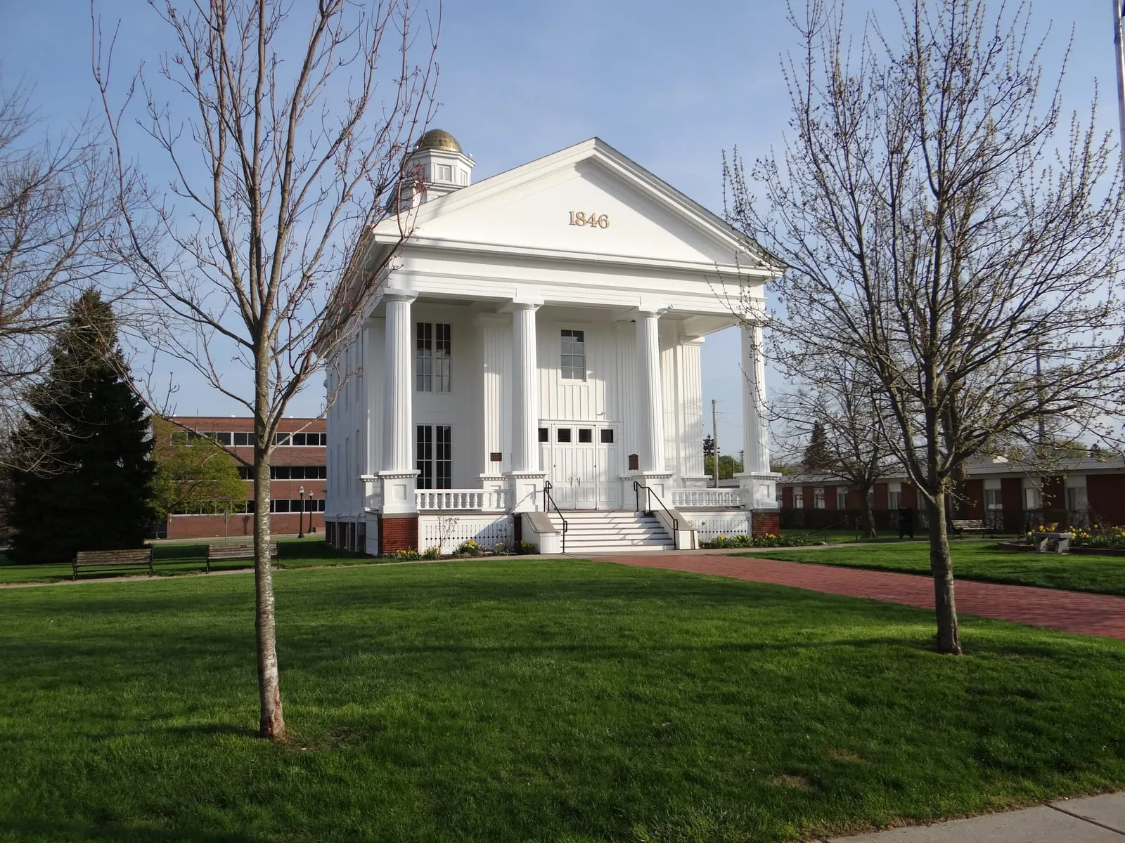 The 1846 Old Lapeer County Courthouse on a spring morning