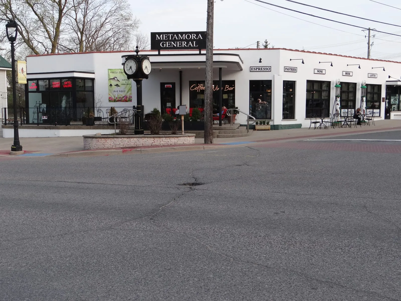 Metamora General coffee and wine bar storefront in downtown Metamora
